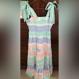 EUC Multi Stripe Bow Shoulder Medium Maxi Dress